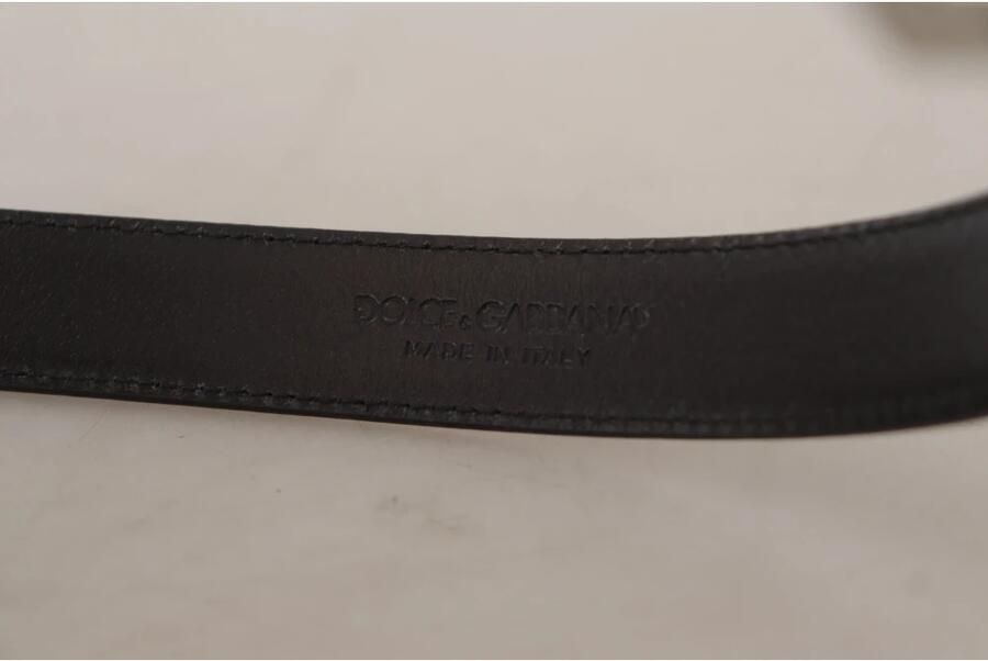 Dolce & Gabbana Zwarte kalfsleren riem met gegraveerd logo en metalen gesp Black Unisex