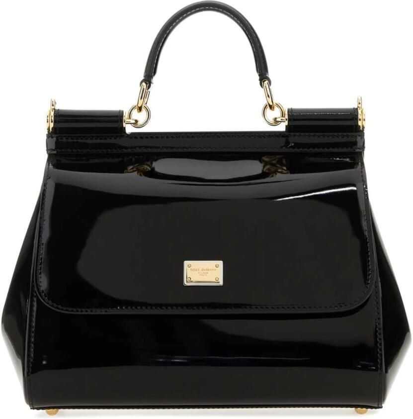 Dolce & Gabbana Zwarte Leren Tas met Verstelbare Schouderband Black Dames