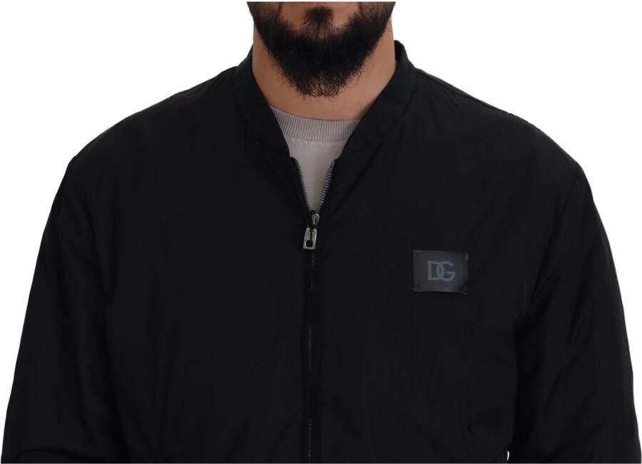 Dolce & Gabbana Zwarte Nylon Logo Bomber Jas Black Heren - Foto 2