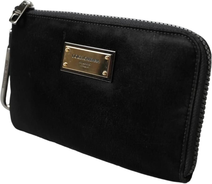 Dolce & Gabbana Zwarte Nylon Logo Plaque Sleutelhanger Tas Clutch Black Heren