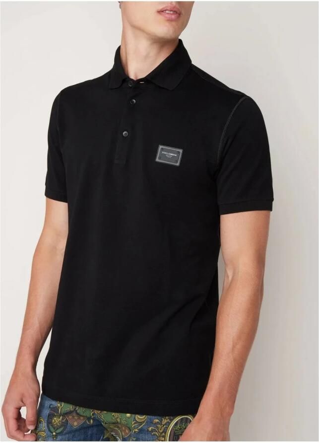 Dolce & Gabbana Polo Shirt Elegant Zwart met Metalen Logo Black Heren - Foto 2