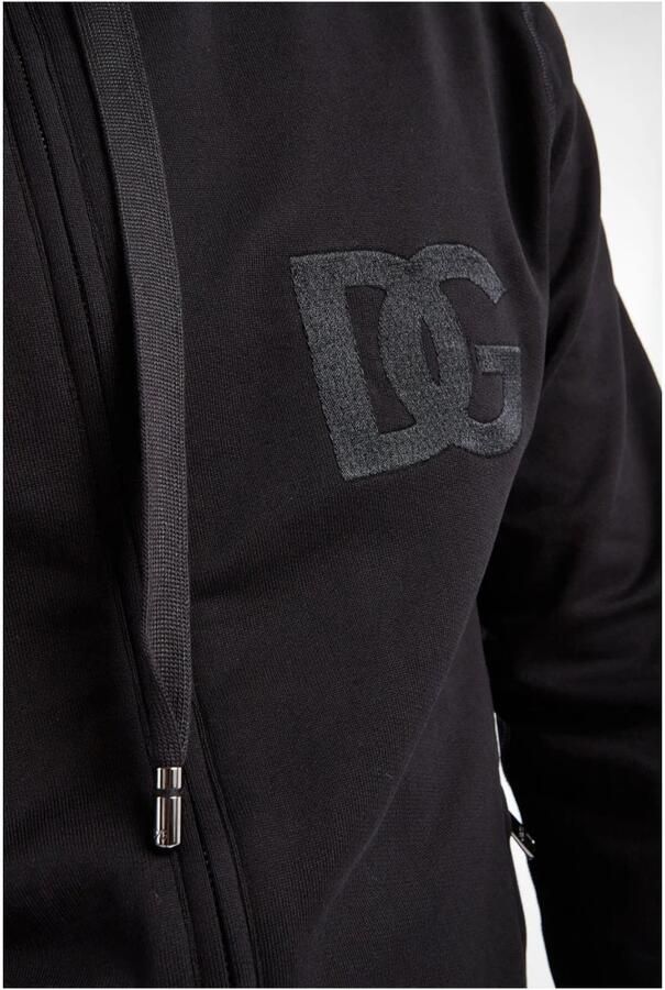 Dolce & Gabbana Zwarte Sweatjas met Capuchon en Geborduurd Logo Black Heren