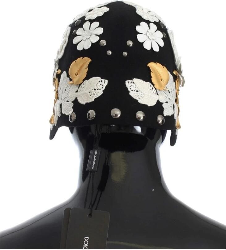 Dolce & Gabbana Zwarte bloemen wollen cloche hoed met metalen details Zwart Dames - Foto 3