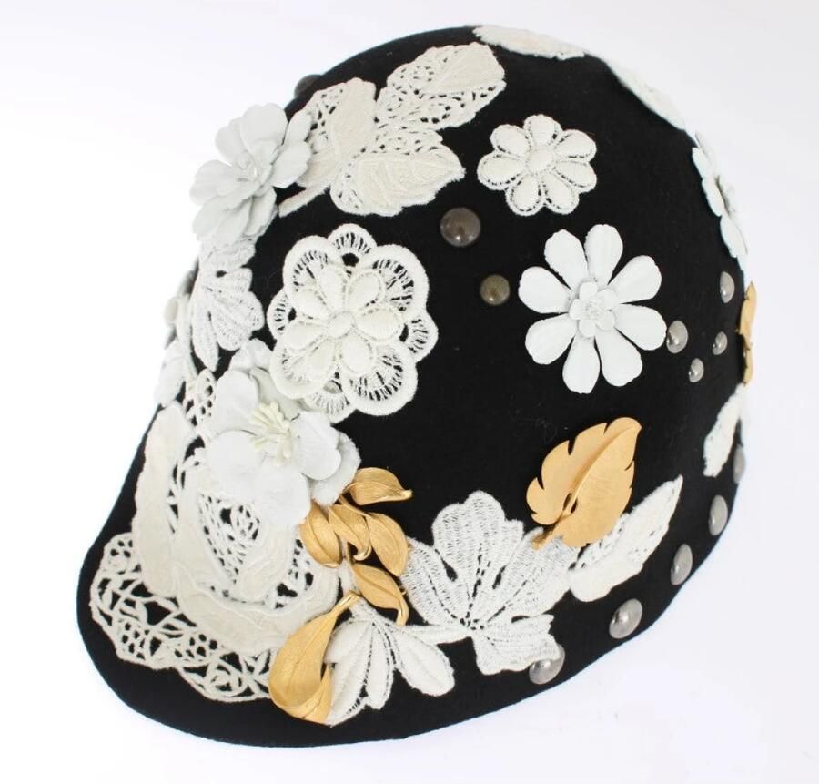 Dolce & Gabbana Zwarte bloemen wollen cloche hoed met metalen details Zwart Dames