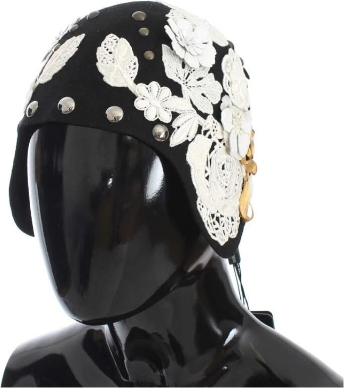 Dolce & Gabbana Zwarte bloemen wollen cloche hoed met metalen details Zwart Dames - Foto 5