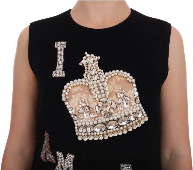 Dolce & Gabbana Zwarte Kristal Shift Jurk I AM A Princess Black Dames