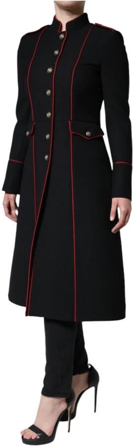 Dolce & Gabbana Zwarte Wol Zijde Trenchcoat Jas Black Dames - Foto 3
