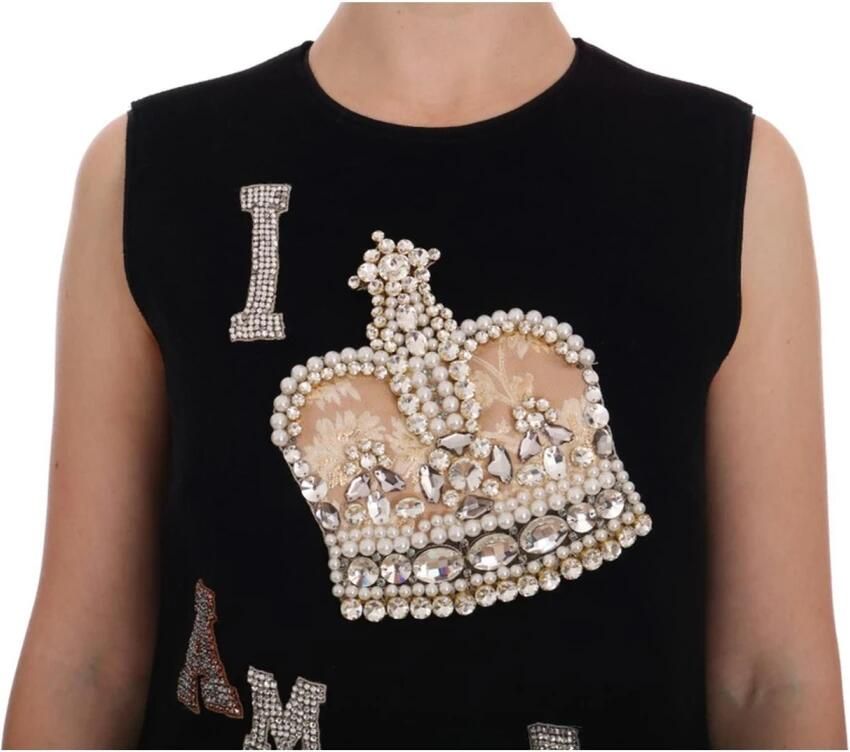 Dolce & Gabbana Zwarte Kristal Shift Jurk I AM A Princess Black Dames