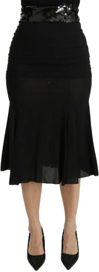 Dolce & Gabbana Zwarte Mermaid Hoge Taille Midi Zijden Rok Zwart Dames - Foto 3