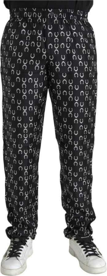 Dolce & Gabbana Zwarte Zijden Hoefijzerprint Broek Black Heren - Foto 5