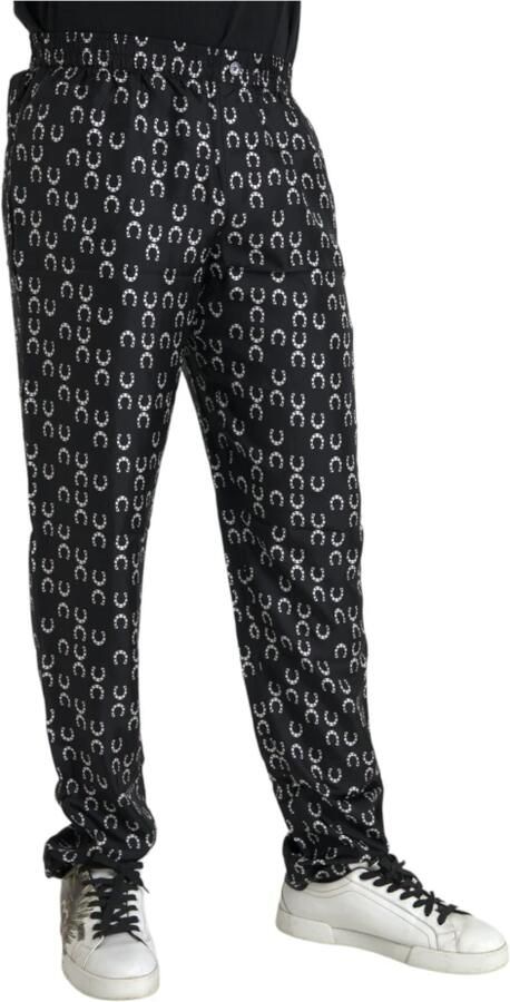 Dolce & Gabbana Zwarte Zijden Hoefijzerprint Broek Black Heren - Foto 3