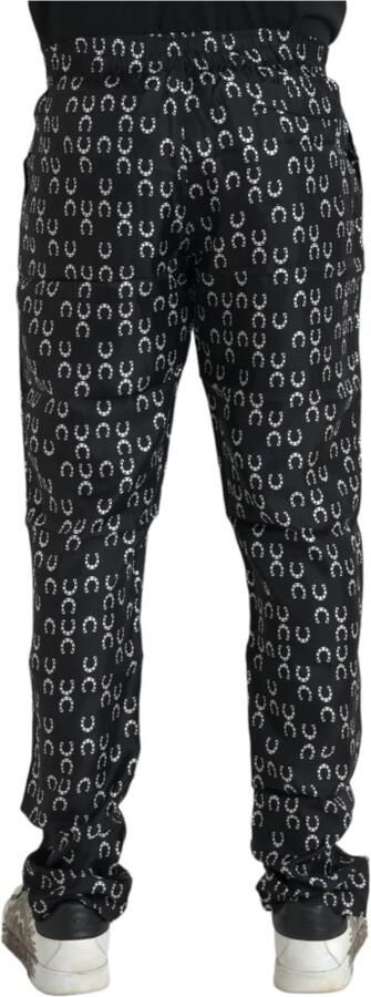 Dolce & Gabbana Zwarte Zijden Hoefijzerprint Broek Black Heren - Foto 4