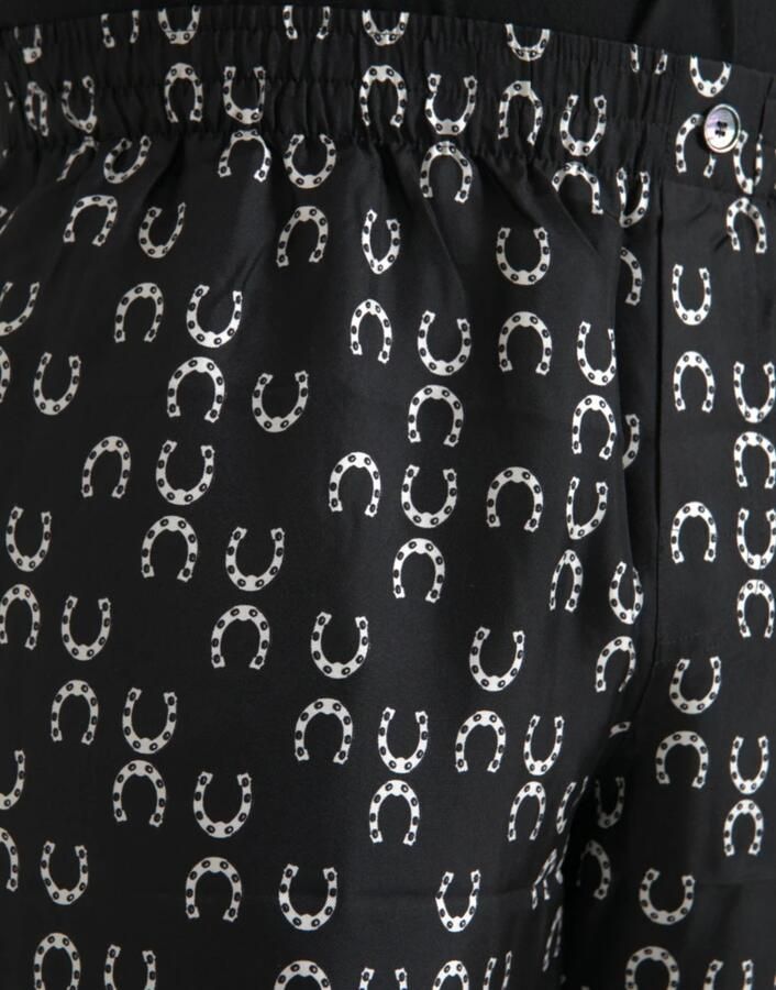 Dolce & Gabbana Zwarte Zijden Hoefijzerprint Broek Black Heren - Foto 2