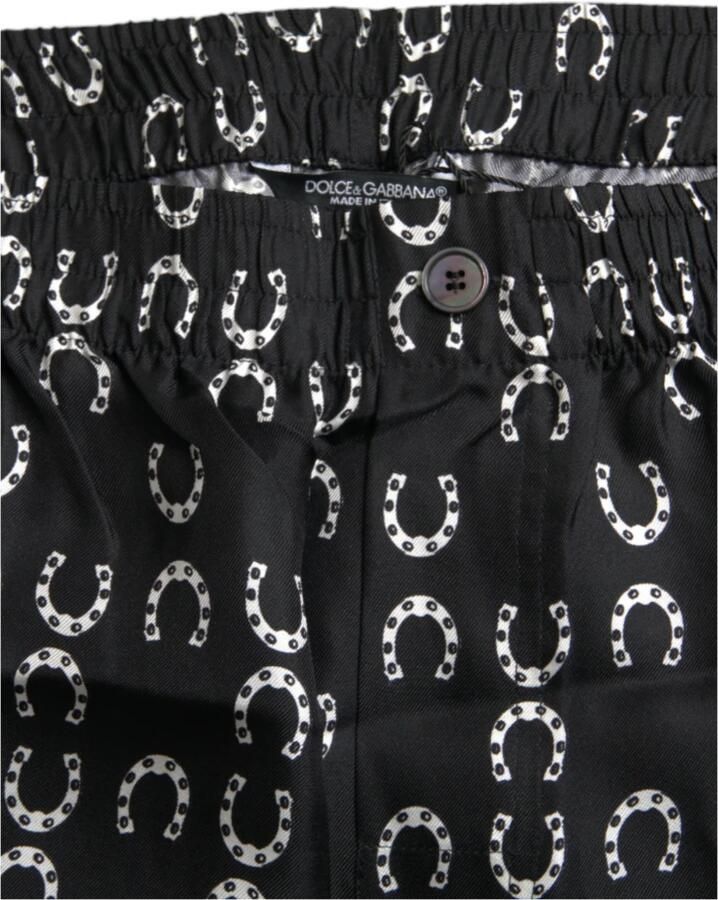Dolce & Gabbana Zwarte Zijden Hoefijzerprint Broek Black Heren