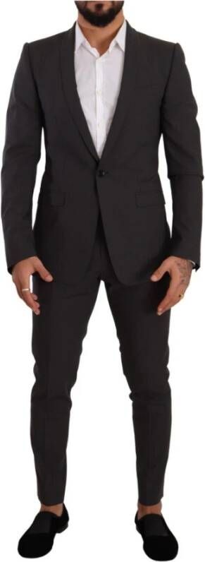 Dolce & Gabbana Gray Gold Wool Single Breasted 2 Piece Suit Grijs Heren