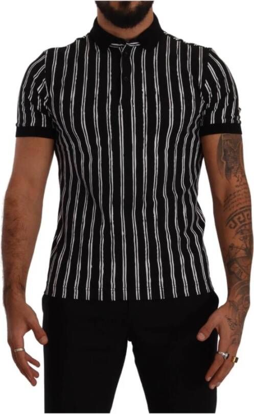 Dolce & Gabbana Black White Striped Polo Short Sleeve T-shirt Zwart Heren