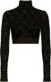 Dolce & Gabbana Velvet Crop Coltrui met hoge hals en lange mouwen Black Dames - Thumbnail 1