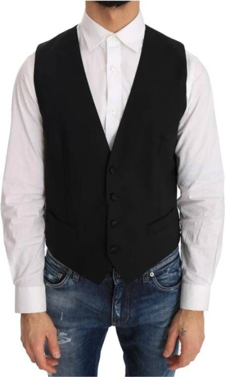 Dolce & Gabbana Zwart Wol Zijden Vest Klassieke Stijl Black Heren