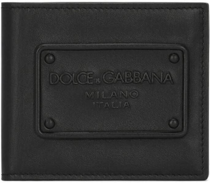 Dolce & Gabbana Zwarte leren portemonnee met logo plaatje Black Heren