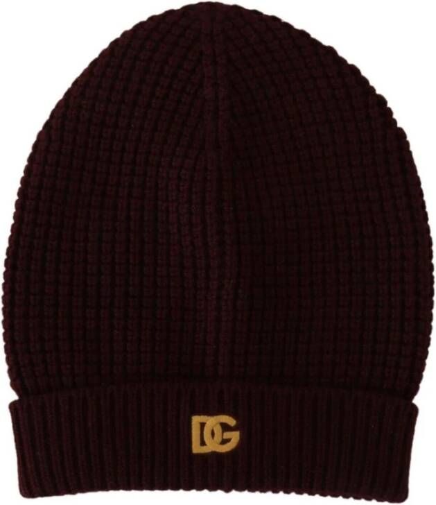 Dolce & Gabbana Donkerrode Kasjmier Gebreide Logo Beanie Hoed Red Dames