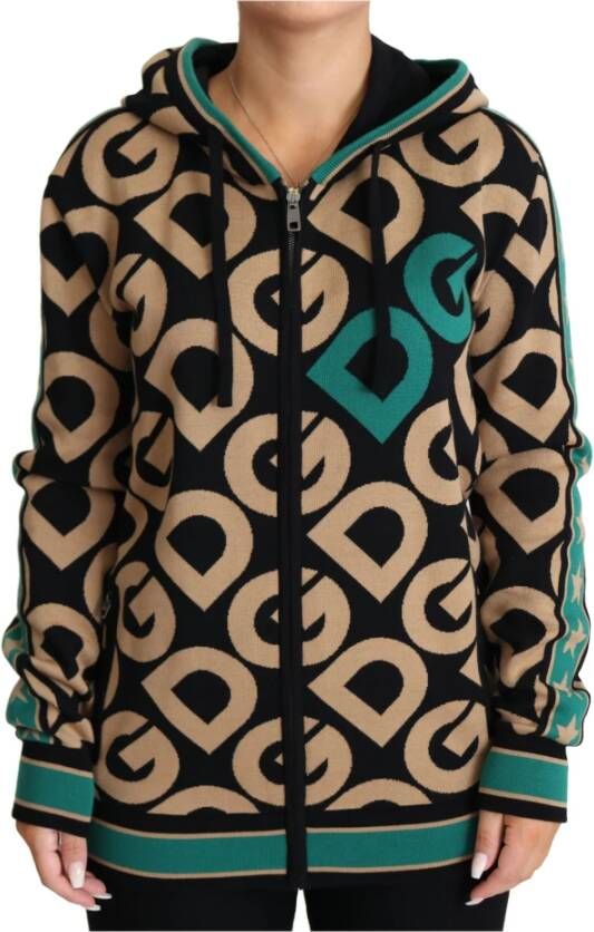 Dolce & Gabbana Diagonaal Logo Rits Sweatshirt Beige Dames