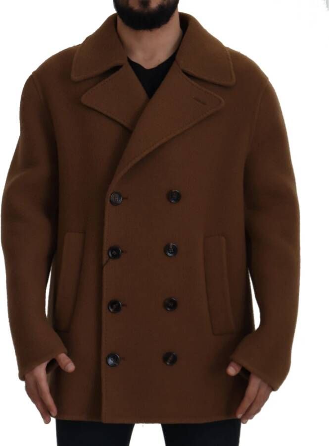 Dolce & Gabbana Bruine Double Breasted Peacoat Jas Brown Heren