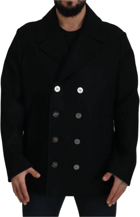Dolce & Gabbana Prachtige Zwarte Wollen Trenchcoat Jas Black Heren