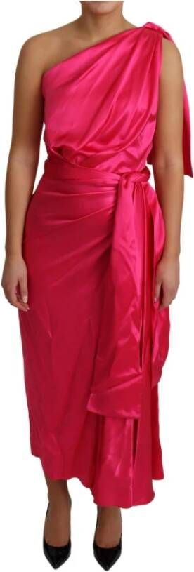 Dolce & Gabbana Dress Pink Fitted Cut One Shoulder Midi Dress Roze Dames