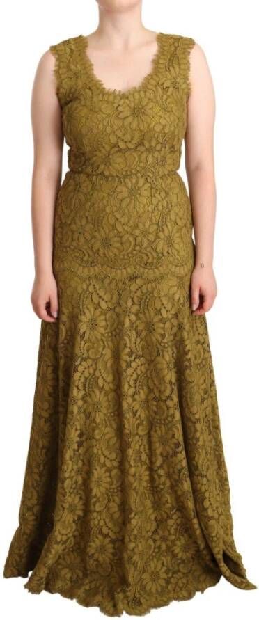 Dolce & Gabbana Brown Floral Lace Maxi Floor Length Dress Bruin Dames
