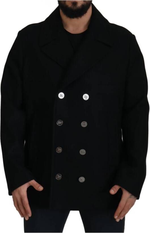 Dolce & Gabbana Prachtige Zwarte Wollen Trenchcoat Jas Black Heren