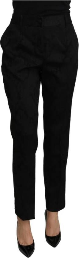 Dolce & Gabbana Black White Stripes Wool Trouser Tapered Pants Zwart Dames