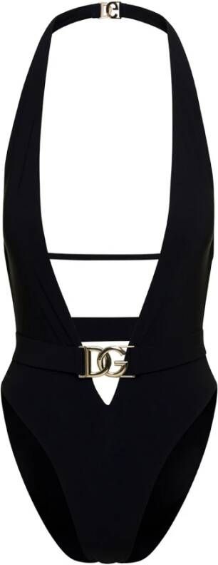Dolce & Gabbana Badpak met diepe halslijn en riem Black Dames