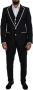 Dolce & Gabbana Zwart Wol Wit Zijde Slim Fit Pak Black Heren - Thumbnail 1