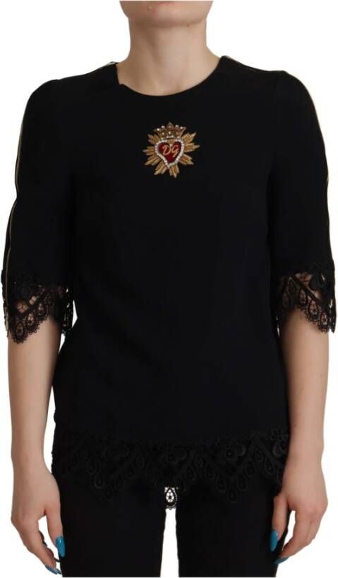 Dolce & Gabbana Elegante Zwarte Logo Blouse Black Dames