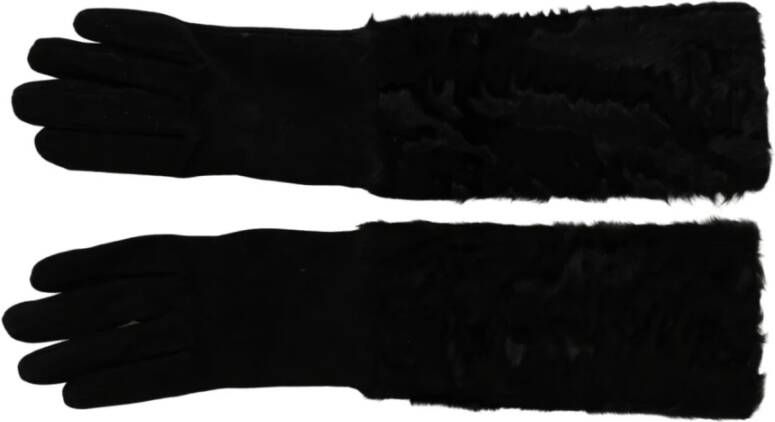 Dolce & Gabbana Ellebooglengte Mitten suede purhandschoenen Zwart Dames