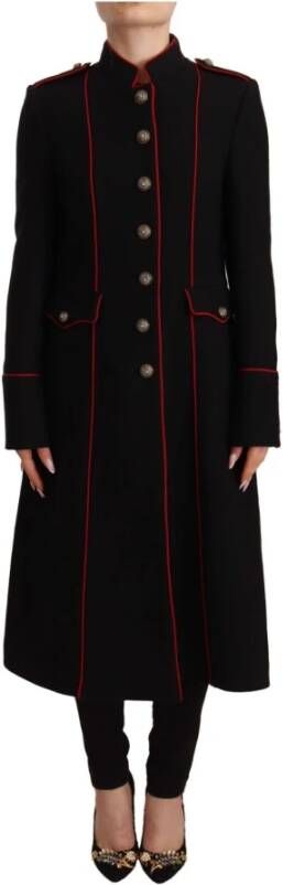 Dolce & Gabbana Zwarte Wol Zijde Trenchcoat Jas Black Dames