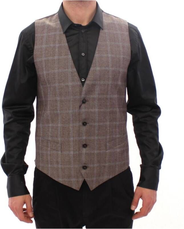 Dolce & Gabbana Brown Wool Single Breasted Vest Gilet Bruin Heren