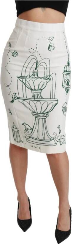 Dolce & Gabbana Fairy Tale Print Stretch White Skirt Groen Dames