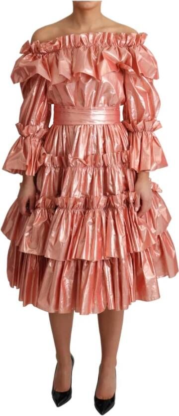 Dolce & Gabbana Roze Gerimpelde A-lijn Zijden Katoenen Jurk Pink Dames