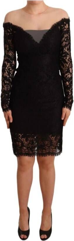 Dolce & Gabbana DG Black Lace lange mouwen knielengte jurk Zwart Dames