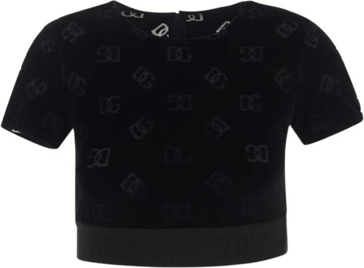 Dolce & Gabbana Flocked Cropped Top Zwart Dames