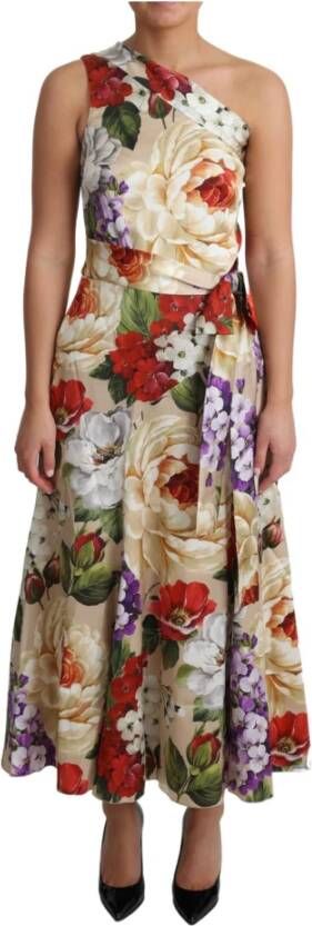 Dolce & Gabbana Elegant Bloemen Zijden One-Shoulder Maxi Jurk Multicolor Dames
