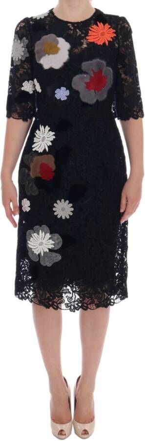 Dolce & Gabbana Black Floral Lace Floral Sicily Dress Zwart Dames