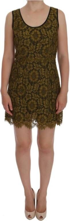 Dolce & Gabbana Floral Lace Korte Mini Shift jurk Geel Dames