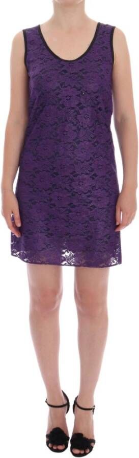 Dolce & Gabbana Floral Lace Korte Mini Shift jurk Paars Dames