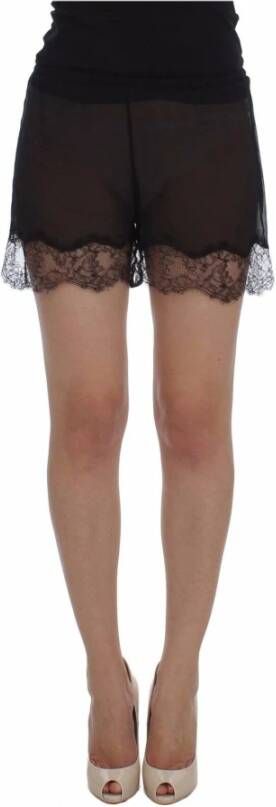 Dolce & Gabbana Floral Lace Silk Sleepwear Shorts Zwart Dames