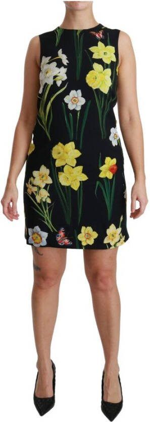 Dolce & Gabbana Zwarte Mouwloze Sheath Mini Jurk met Bloemenprint Black Dames