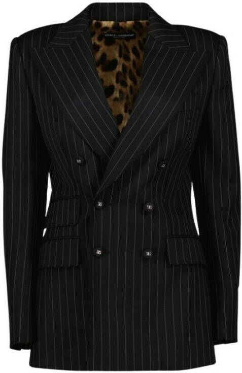 Dolce & Gabbana Zwarte wollen dubbelrij blazer met krijtstreep patroon Black Dames