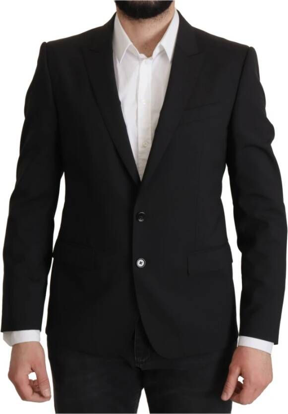 Dolce & Gabbana Black Single Breasted Jacket Martini Blazerjas Zwart Heren