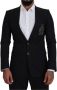 Dolce & Gabbana Zwarte Wollen Blazer met Bijenkroon Borduursel Black Heren - Thumbnail 1